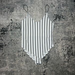 NWOT! Gaze White & Black Stripe Tank Top BodySuit -size Small